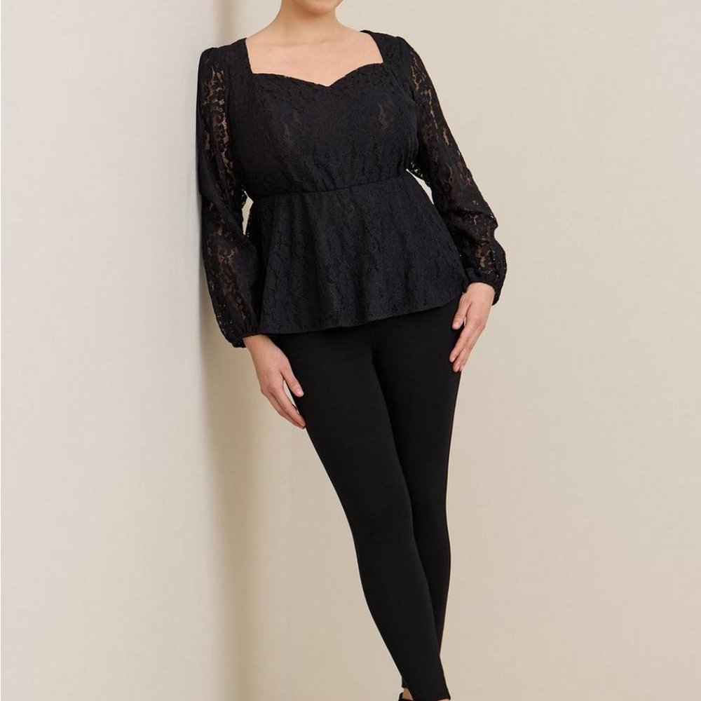 Torrid Top 4X Black Lace Blouse Babydoll Shirt Peplum Sweetheart Plus Size New - Picture 3 of 3